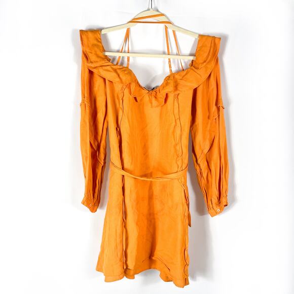Marissa Webb Cold‎ Shoulder Dress Dress Orange Linen Blend Long Sleeve Sz 12 - Picture 14 of 15